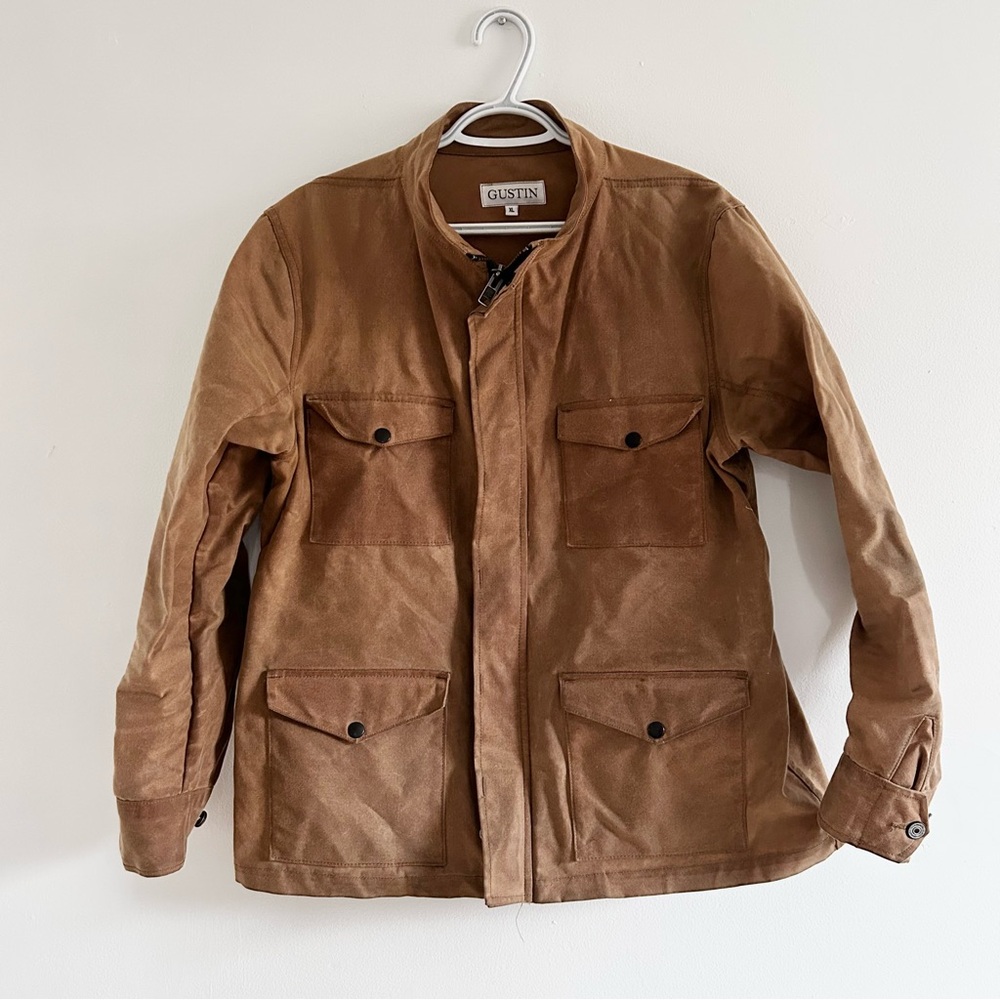 Gustin Men's Tan Waxed Military Chore Jacket workwear